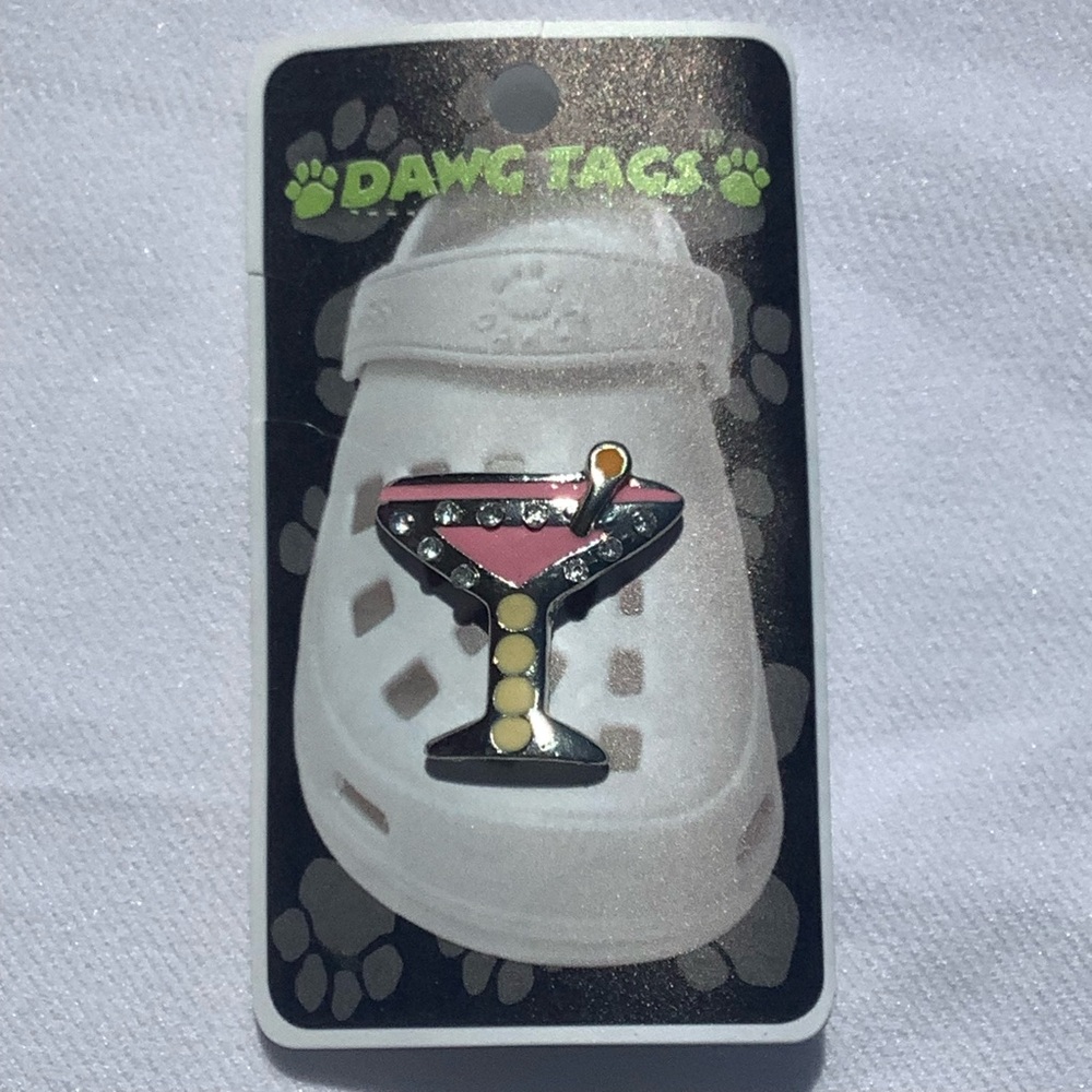 Dawgs Tags Pink Pink Martini Glass Crystal Diamond Rhinestones